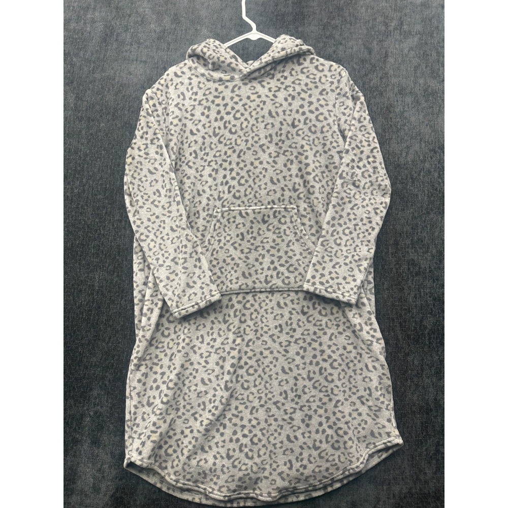 32 Degrees Heat Sleepwear Hooded Dress Women S/M Gray Stretch Leopard Print Cozy